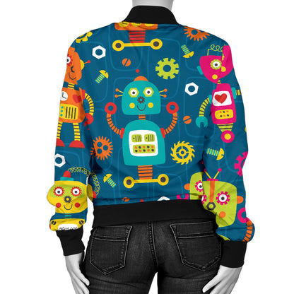 Robot Pattern Print Design A04 Women's Bomber Jacket