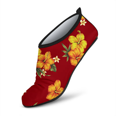 Orange Hibiscus Pattern Print Design HB026 Aqua Water Shoes