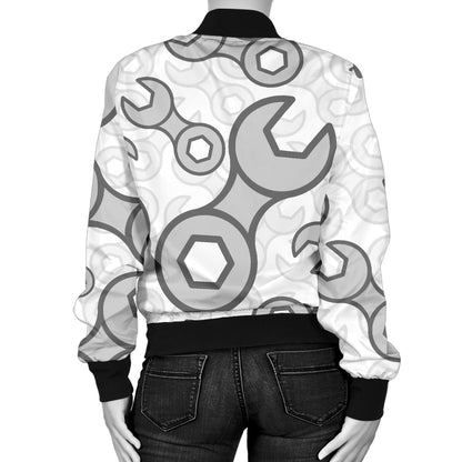 Mechanic Pattern Print Design 05 Women's Bomber Jacket