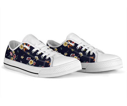 Summer Floral Pattern Print Design SF01 White Bottom Low Top Shoes