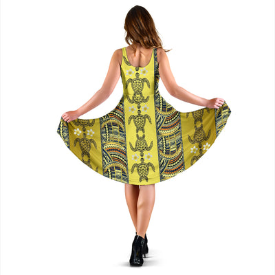 Polynesian Turtle Hawaiian Design Print Midi Dress