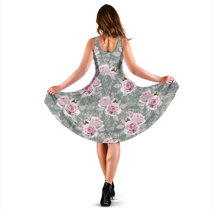 Rose White Pattern Print Design RO012 Midi Dress