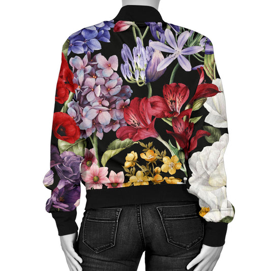 Summer Floral Pattern Print Design SF04 Women Bomber Jacket