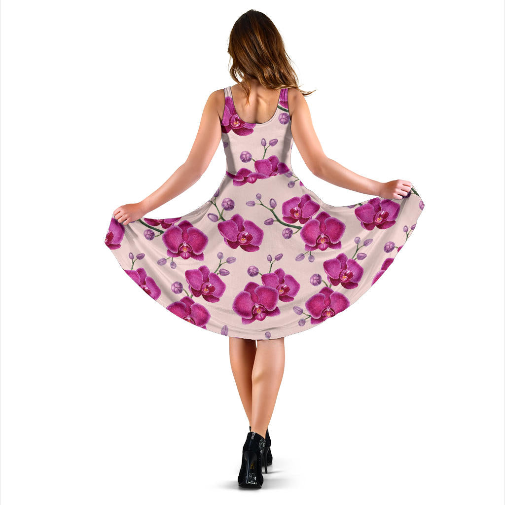 Orchid Purple Pattern Print Design OR04 Midi Dress