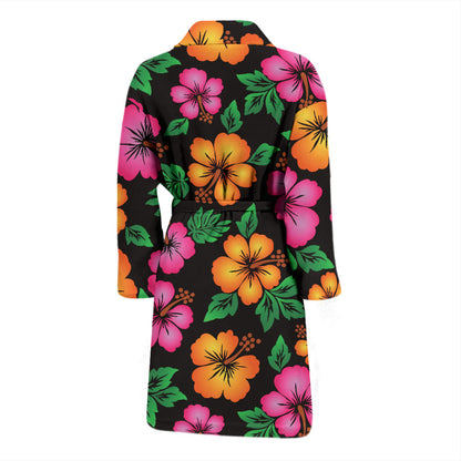Hibiscus Pattern Print Design HB029 Men Bathrobe