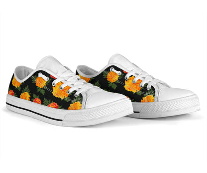Marigold Pattern Print Design MR05 White Bottom Low Top Shoes