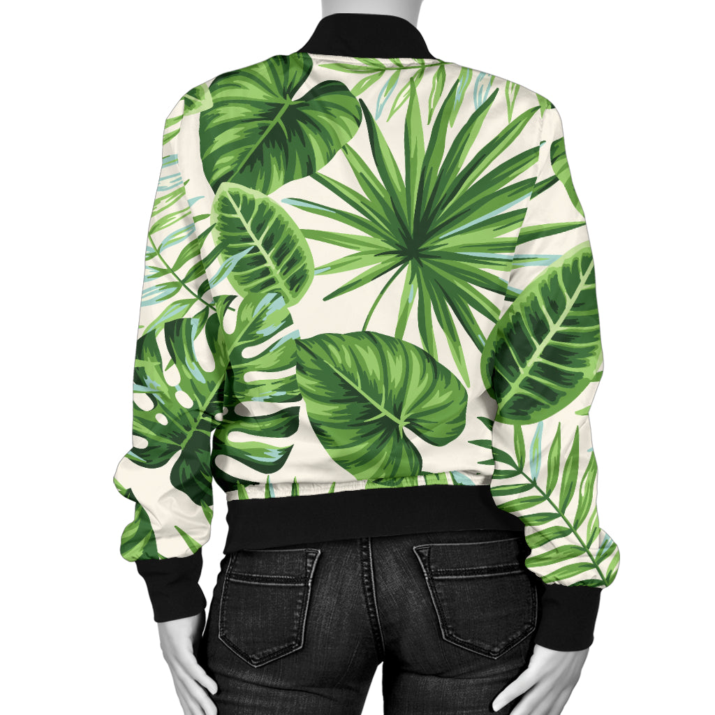 Palm Leaf Pattern Print Design A01 Women's Bomber Jacket