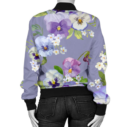 Pansy Pattern Print Design PS05 Women Bomber Jacket