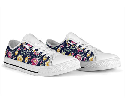 Gerberas Pattern Print Design GB03 White Bottom Low Top Shoes