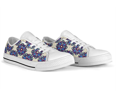 lotus Boho Pattern Print Design LO08 White Bottom Low Top Shoes