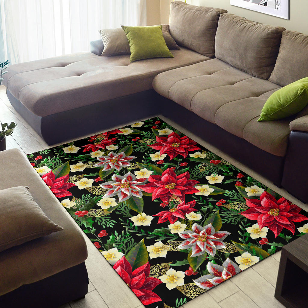 Poinsettia Pattern Print Design POT05 Area Rugs