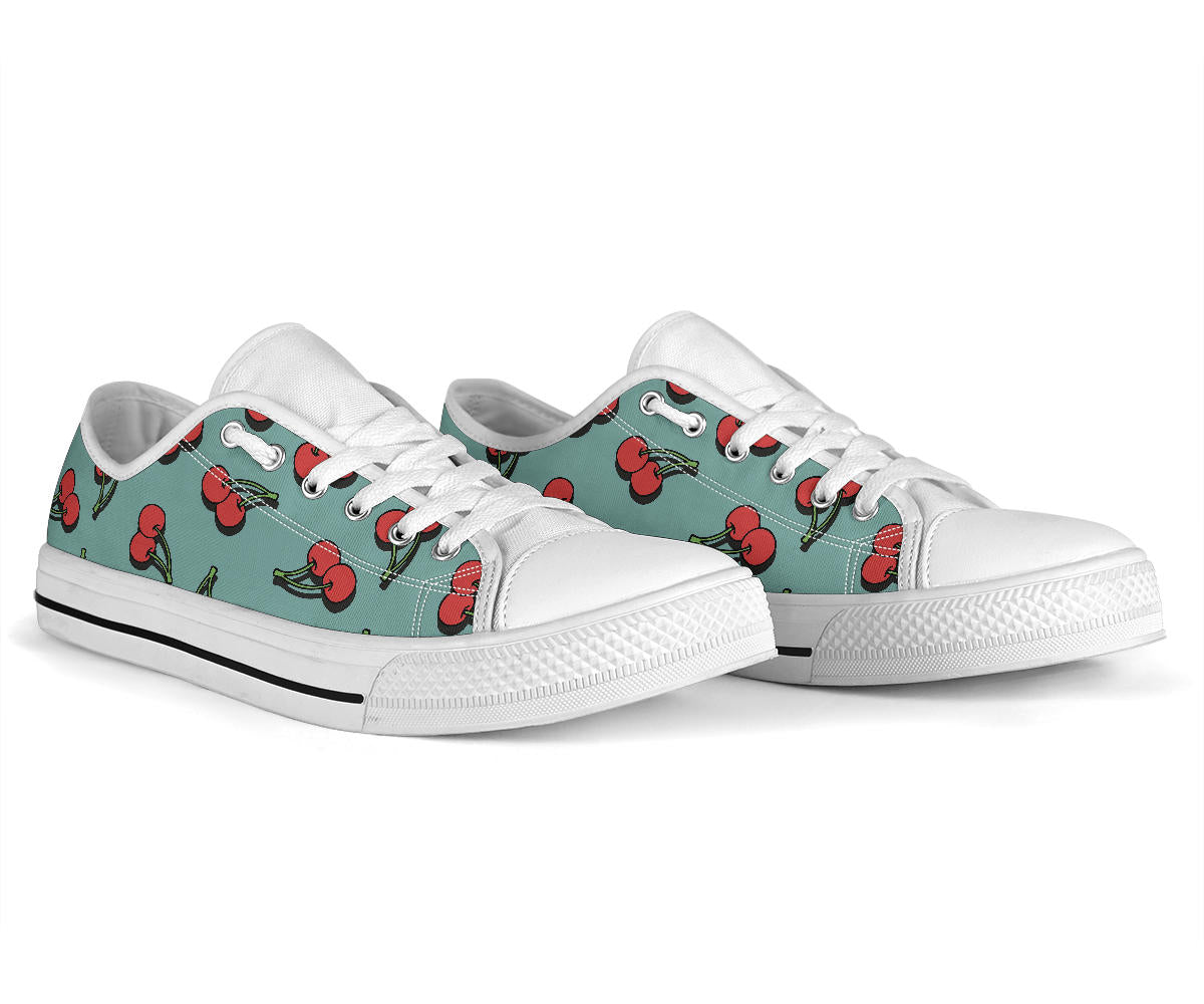 Cherry Pattern Print Design CH03 White Bottom Low Top Shoes