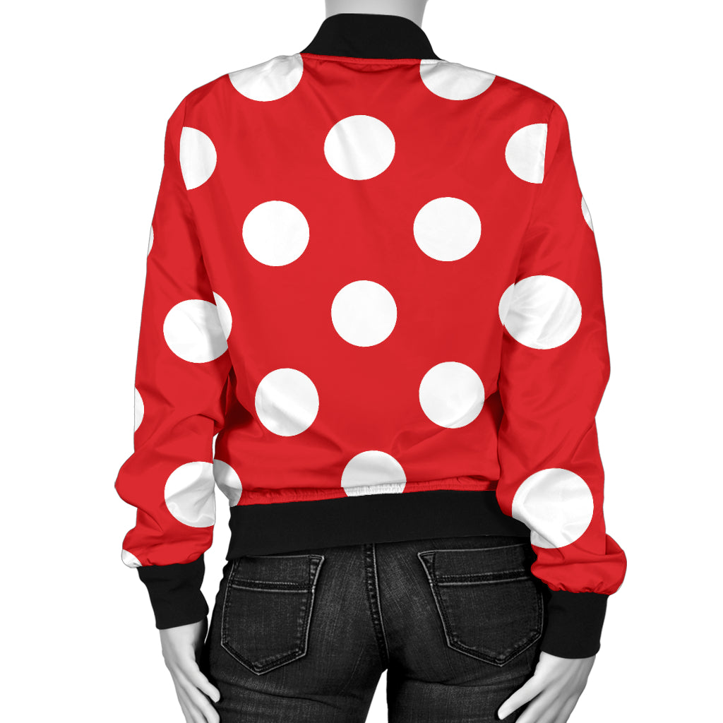 Polka Dot Red Pattern Print Design 04 Women's Bomber Jacket