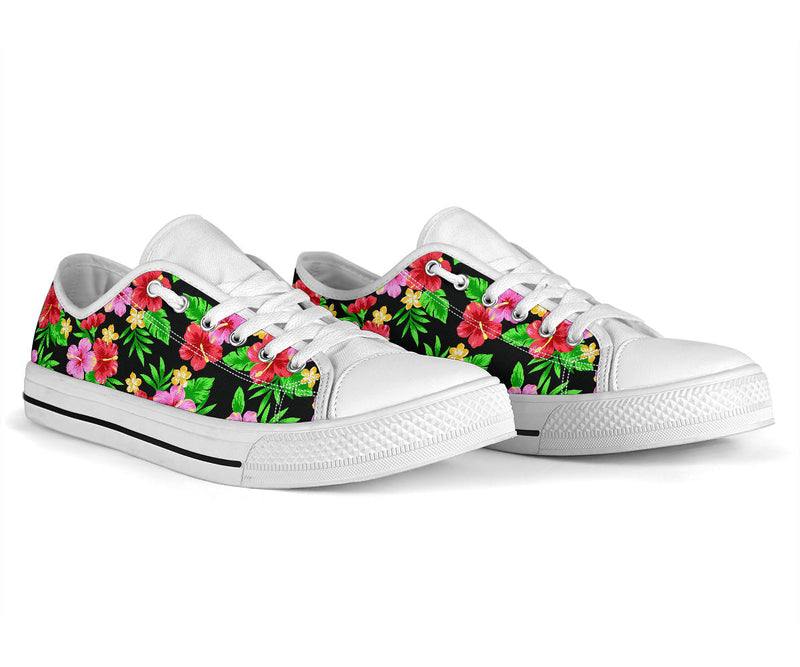 Pink Red Hibiscus Pattern Print Design HB023 White Bottom Low Top Shoes