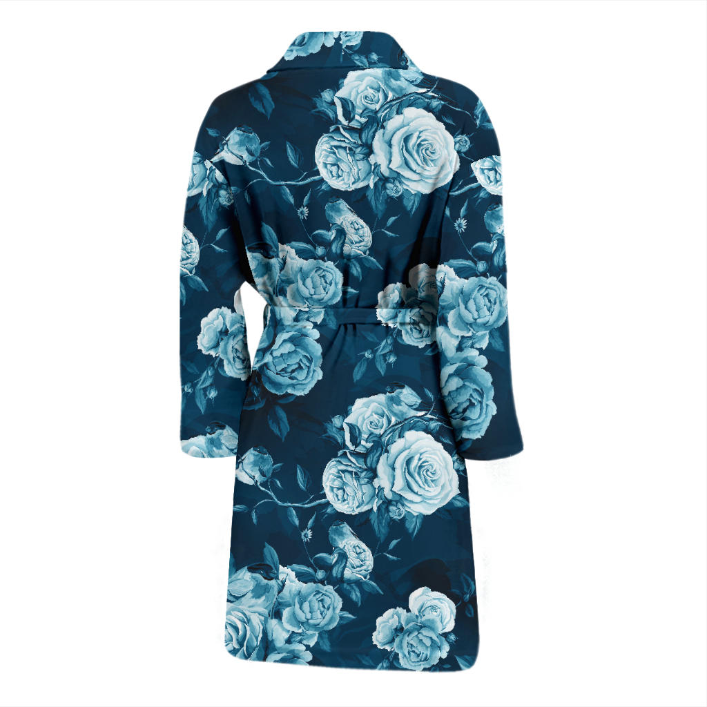 Rose Blue Pattern Print Design RO014 Men Bathrobe
