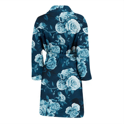 Rose Blue Pattern Print Design RO014 Men Bathrobe