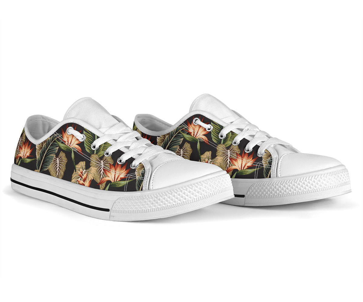 Tropical Flower Pattern Print Design TF014 White Bottom Low Top Shoes