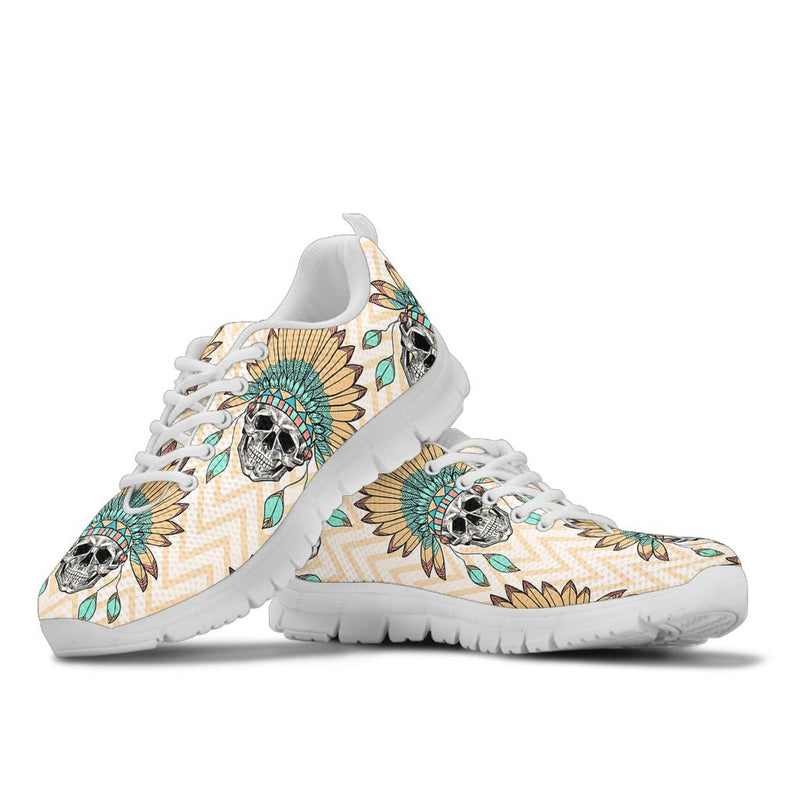 Indian Skull Pattern  Sneakers White Bottom Shoes