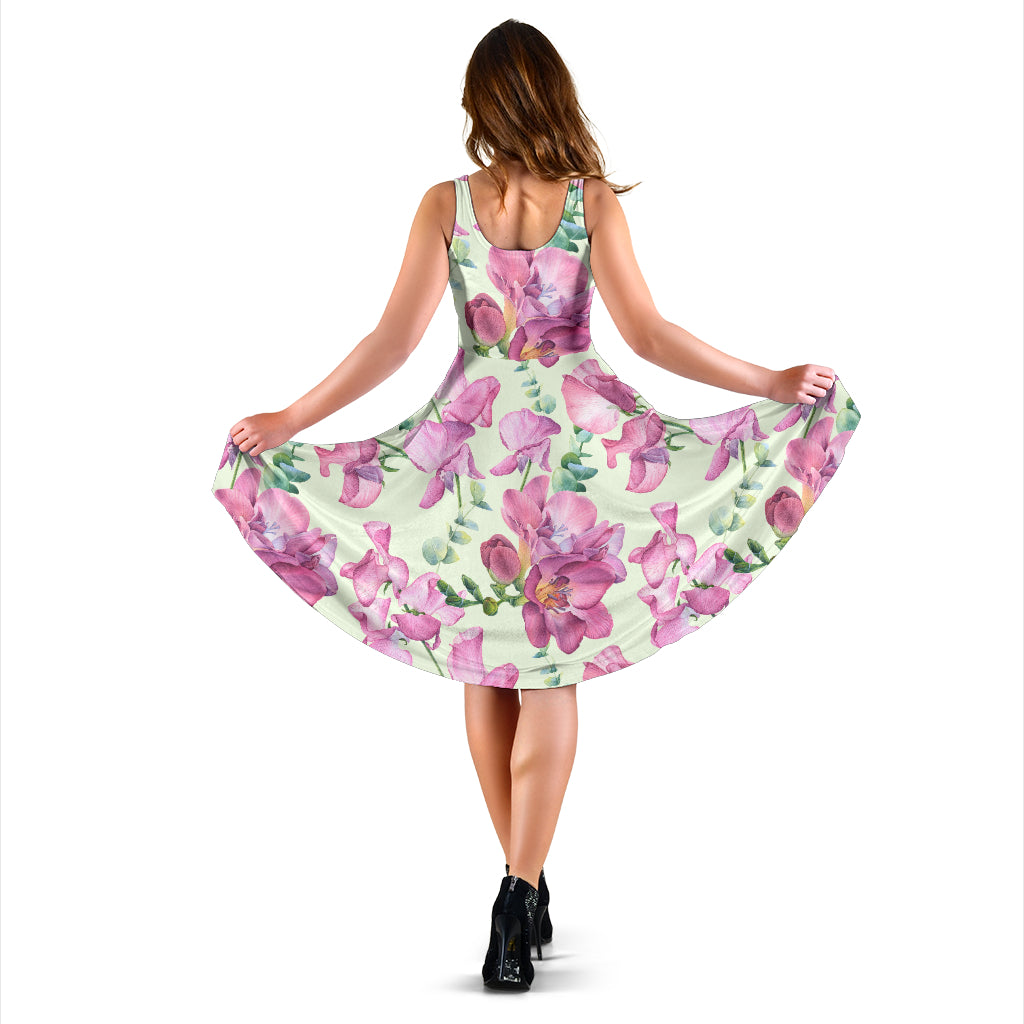 Peony Pattern Print Design PE011 Midi Dress