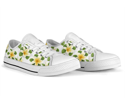 Yellow Plumeria Pattern Print Design PM012 White Bottom Low Top Shoes