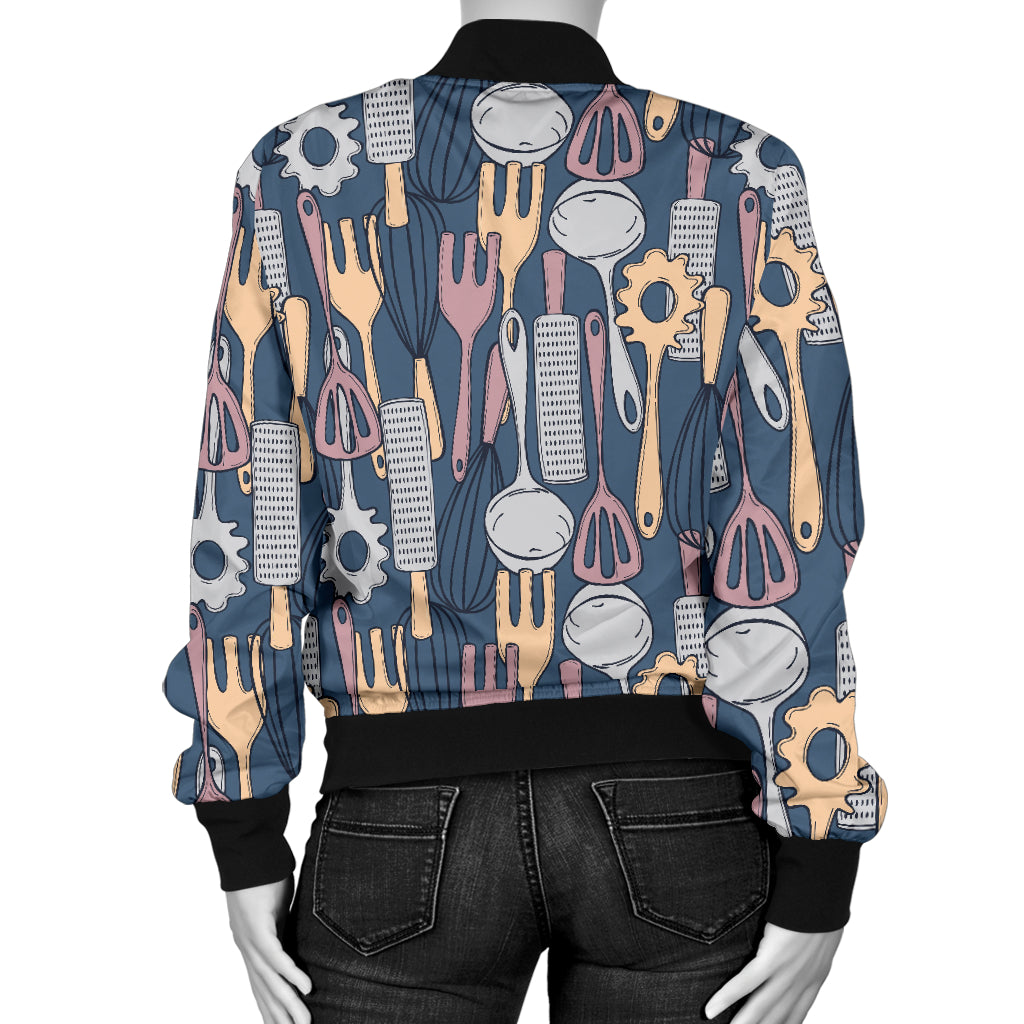 Cooking Kitchen Tools Pattern Print Design 05 Women's Bomber Jacket