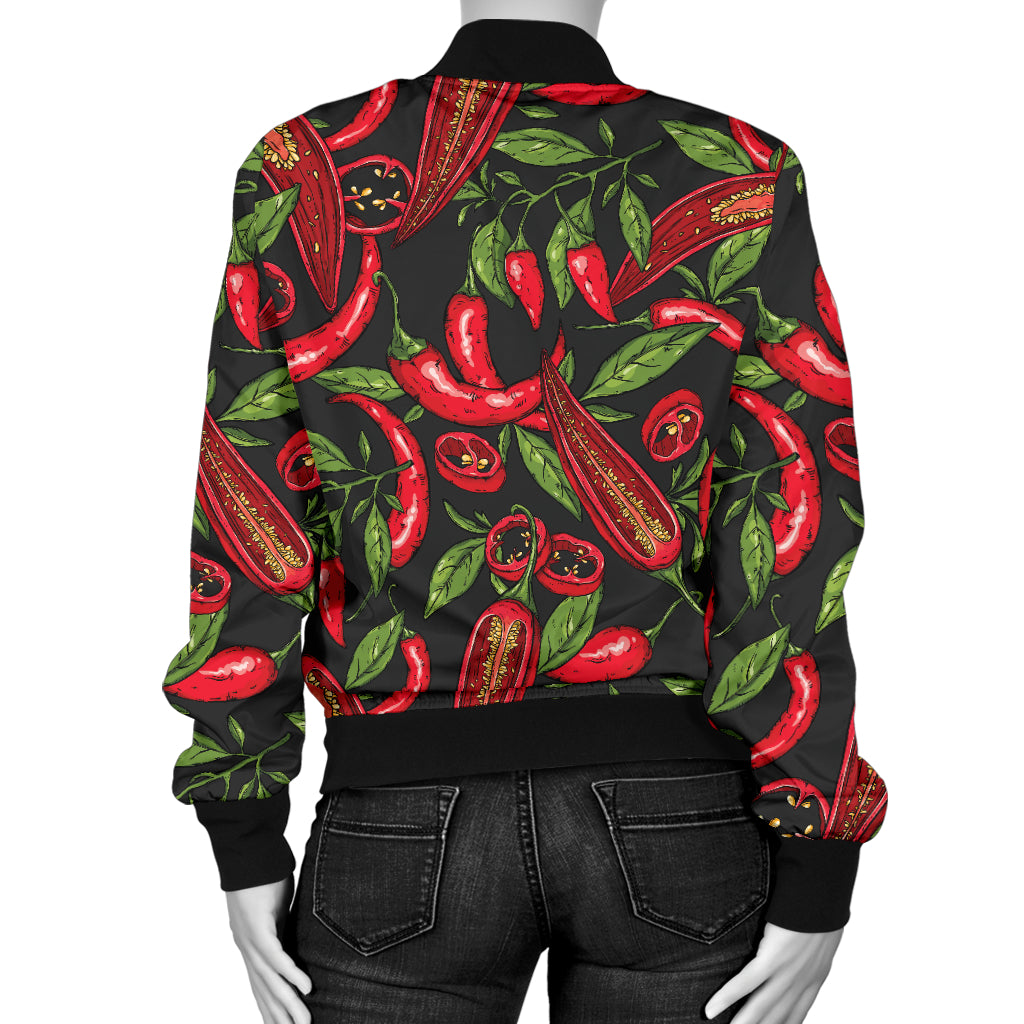 Chilli Pepper Pattern Print Design 02 Women's Bomber Jacket