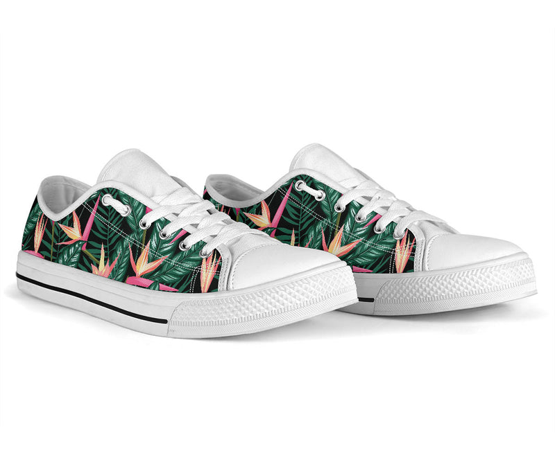 Bird Of Paradise Pattern Print Design BOP03 White Bottom Low Top Shoes