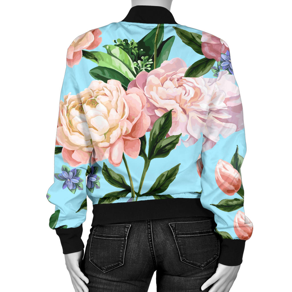 Peony Pattern Print Design PE02 Women Bomber Jacket