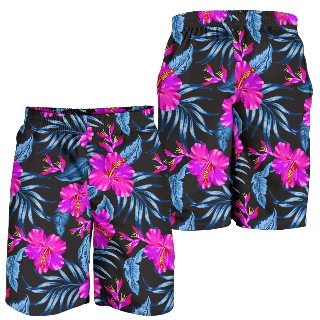 Neon Pink Hibiscus Pattern Print Design HB015 Mens Shorts