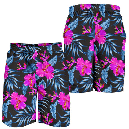 Neon Pink Hibiscus Pattern Print Design HB015 Mens Shorts