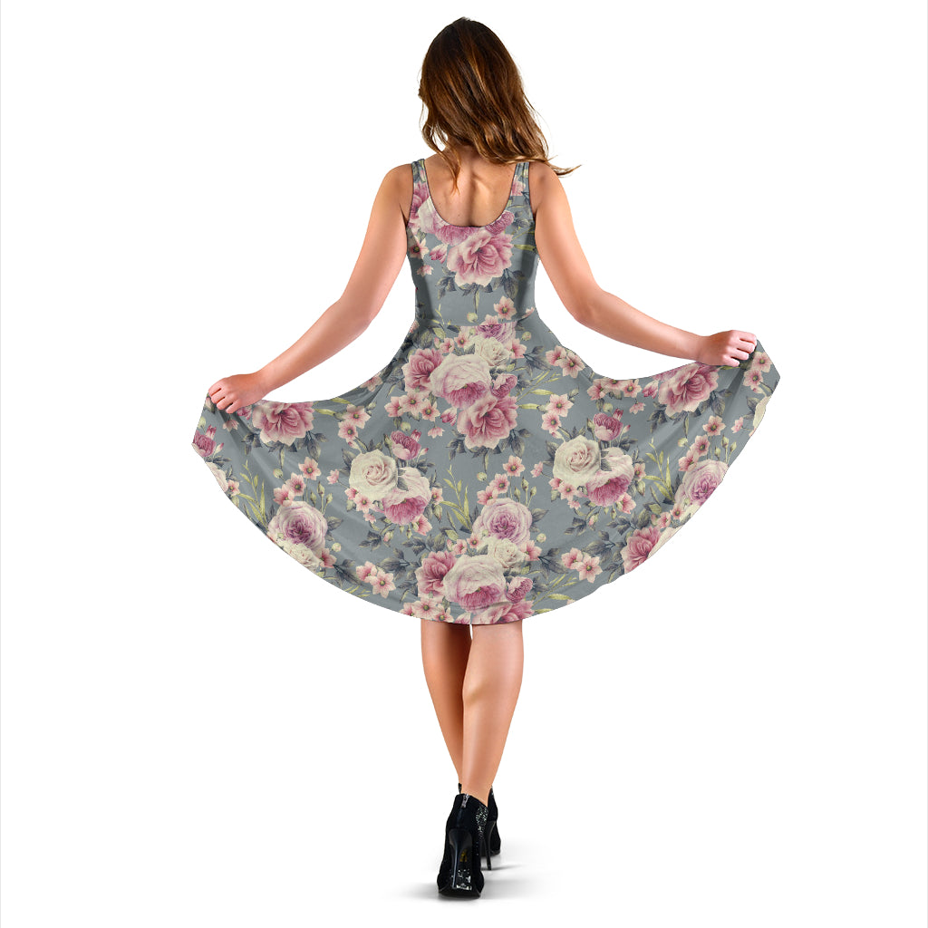 Peony Pattern Print Design PE05 Midi Dress