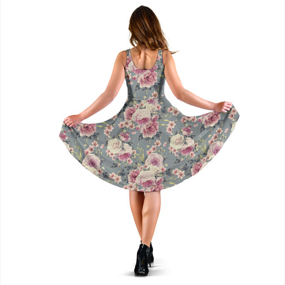 Peony Pattern Print Design PE05 Midi Dress