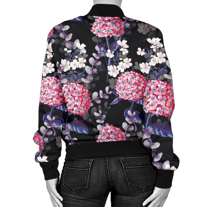 Hydrangea Pattern Print Design HD04 Women Bomber Jacket
