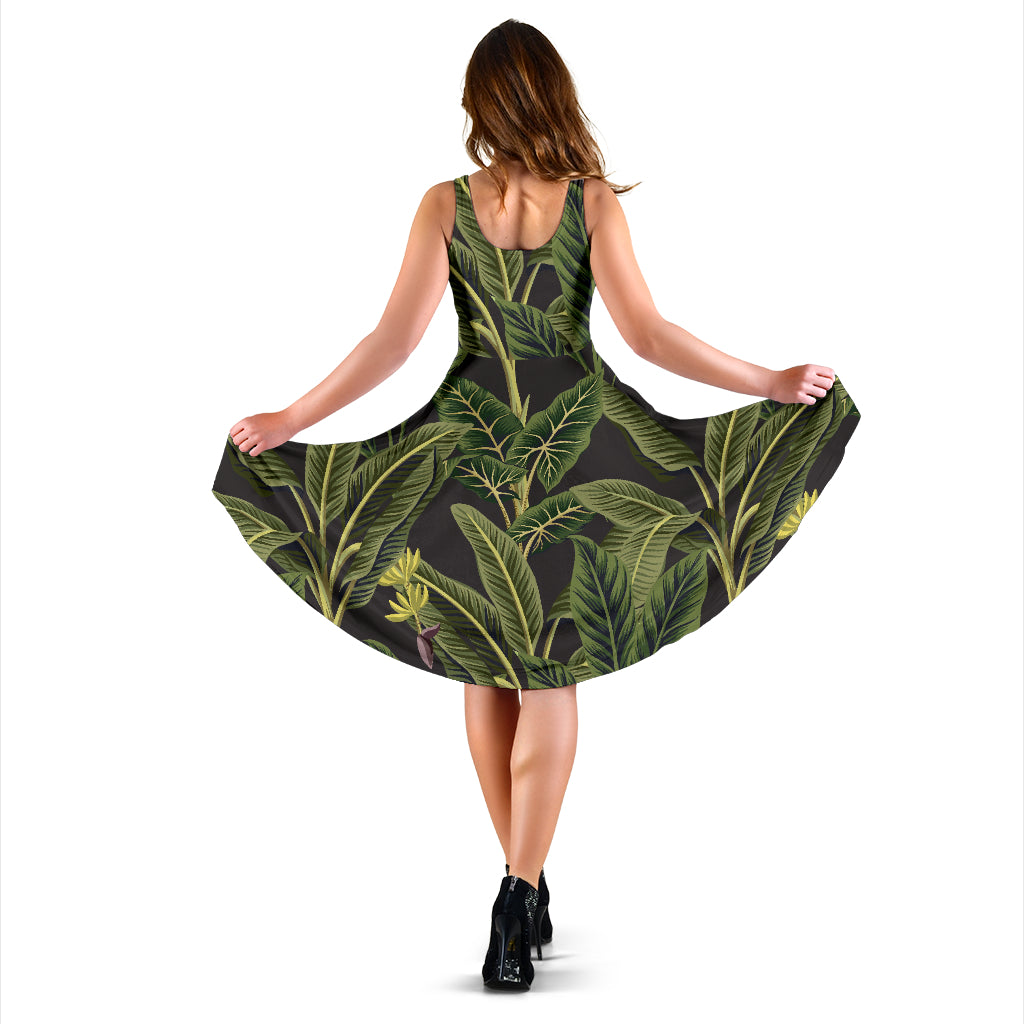 Banana Leaf Pattern Print Design BL04 Midi Dress