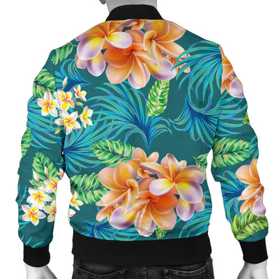 Plumeria Tropical Flower Design Print Men Bomber Jacket