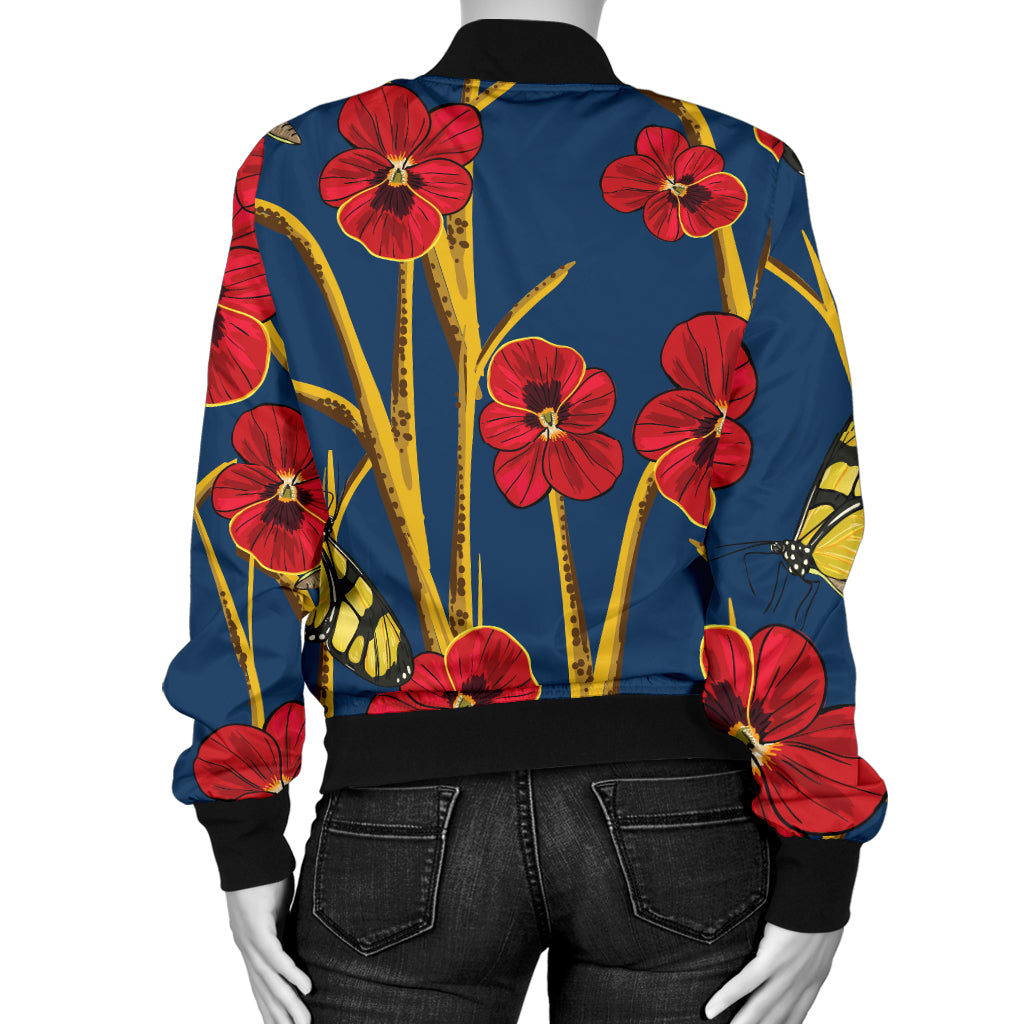 Pansy Pattern Print Design A01 Women's Bomber Jacket