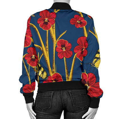 Pansy Pattern Print Design A01 Women's Bomber Jacket