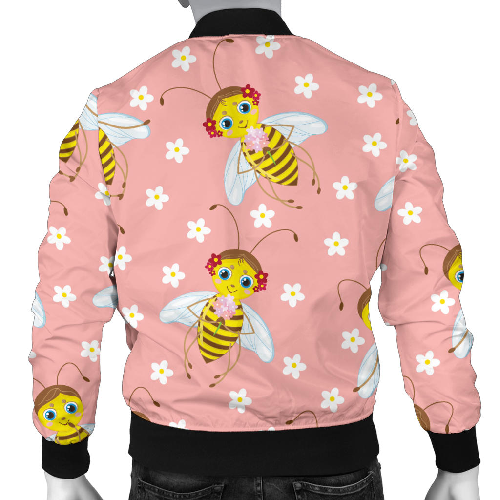 Bee Pattern Print Design BEE07 Men Bomber Jacket
