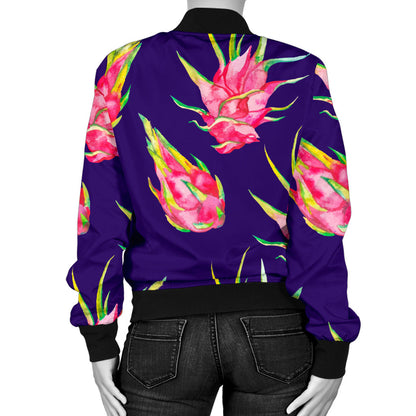 Dragonfruit Pattern Print Design DF02 Women Bomber Jacket