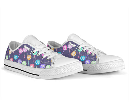 Lollipop Pattern Print Design LL03 White Bottom Low Top Shoes
