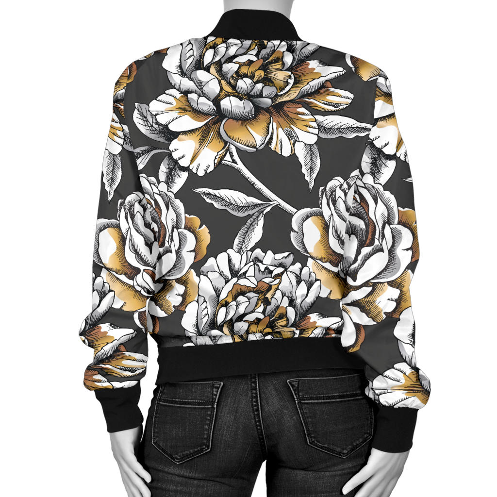 Peony Pattern Print Design PE06 Women Bomber Jacket