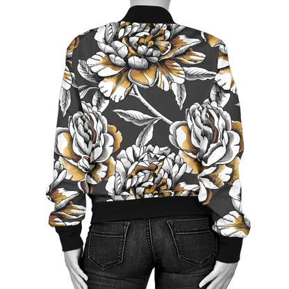Peony Pattern Print Design PE06 Women Bomber Jacket