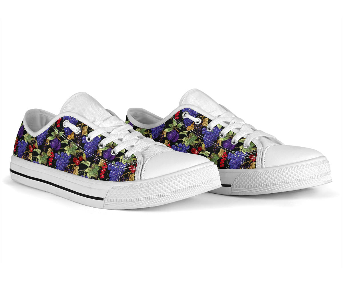 Grape Pattern Print Design GP05 White Bottom Low Top Shoes