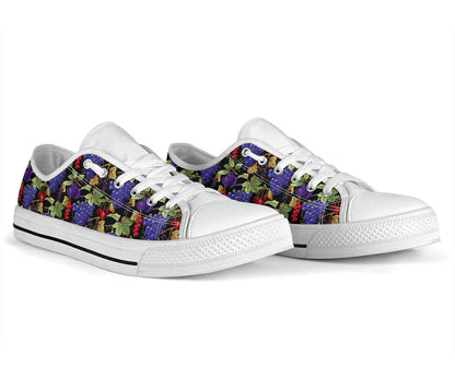 Grape Pattern Print Design GP05 White Bottom Low Top Shoes