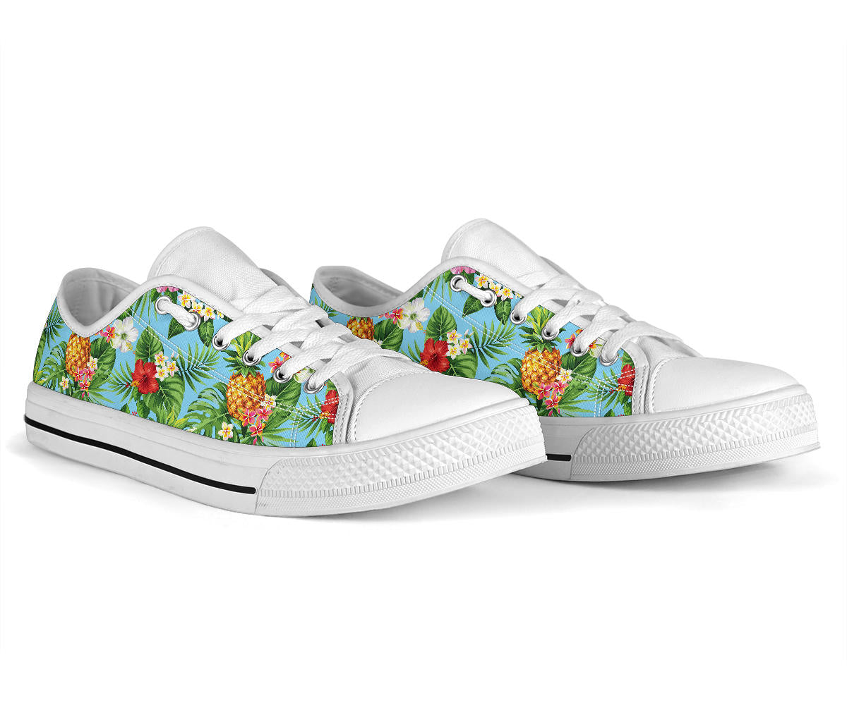 Pineapple Hawaiian flower Tropical  White Bottom Low Top Shoes