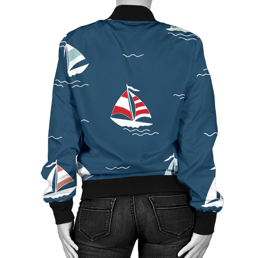 Sailing Ships Pattern Print Design A02 Women's Bomber Jacket