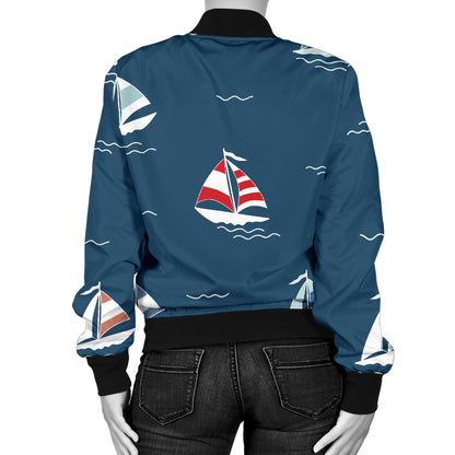 Sailing Ships Pattern Print Design A02 Women's Bomber Jacket