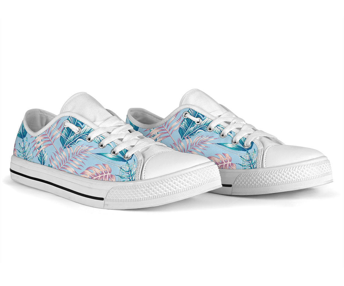 Tropical Flower Pattern Print Design TF01 White Bottom Low Top Shoes