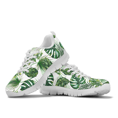 Green Pattern Tropical Palm Leaves Sneakers White Bottom Shoes