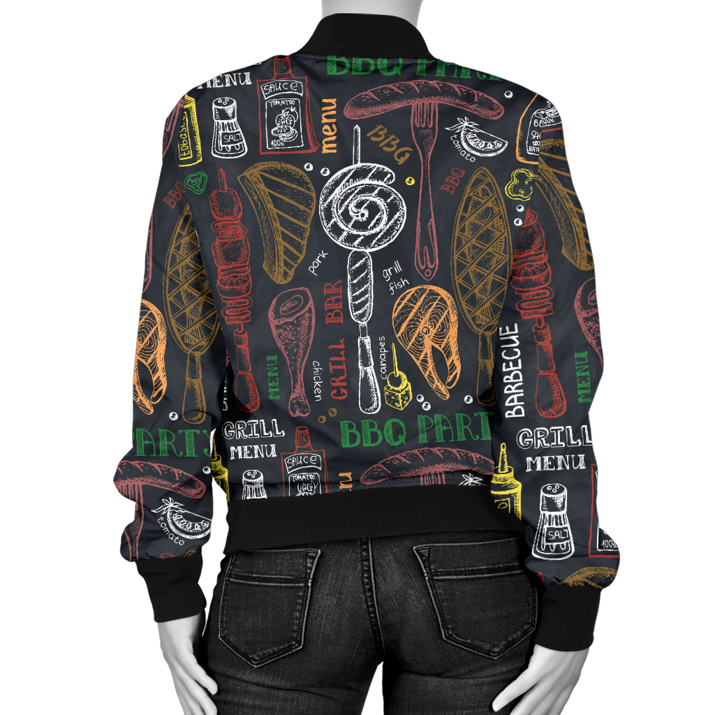 Barbecue Pattern Print Design 03 Women's Bomber Jacket